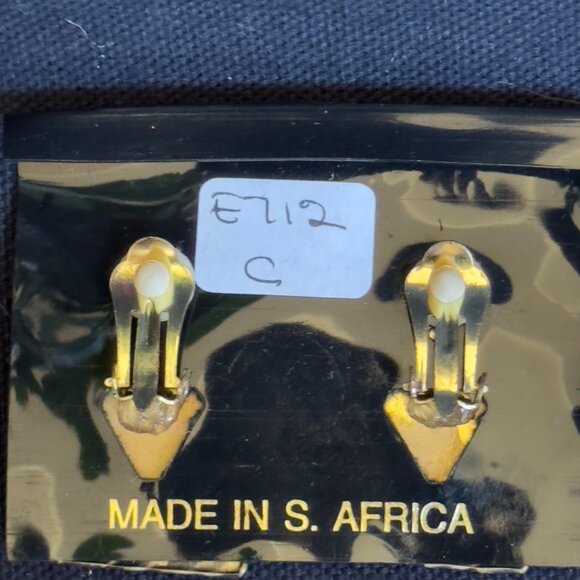 African Express Rectangular Gold-Tone & Marbled Clip-On Earrings Made In South A - Picture 10 of 10